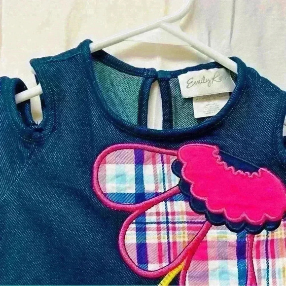 Emily Rose Cut Out Shoulder Girls Sz 5 Denim Flower Lace Trim - Picture 7 of 12